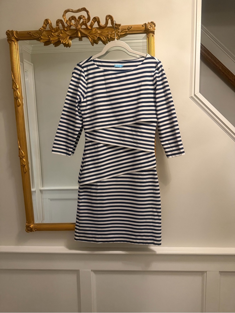 J. McLaughlin Navy and White Striped Top with Blue Label